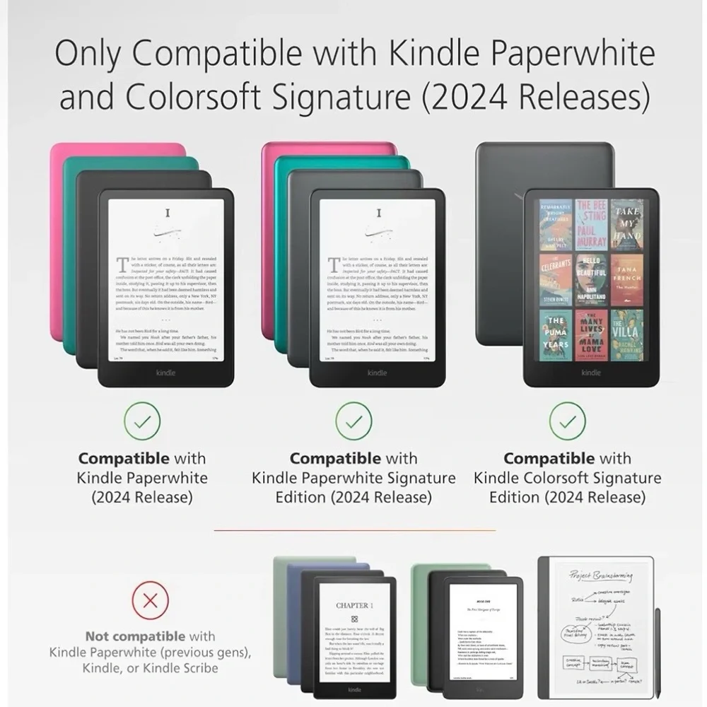 Clear Case for Kindle Paperwhite & Colorsoft (2024 Releases) E-Reader.